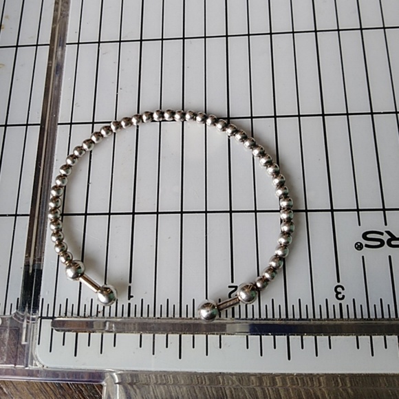 Sterling Silver beaded cuff bangle bracelet - Picture 2 of 3